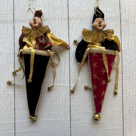 Vintage Mark Roberts Pop Up Jester Clown In A Cone Ornament Set of 2 - Picture 1 of 10